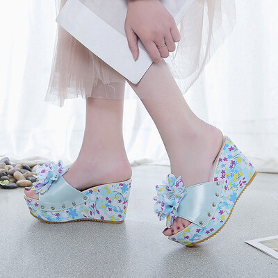 

Rose Slope With Female Summer Flip-Flops Beach Shoes High-Heeled Platform Slippers