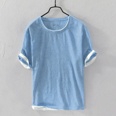 

Toponeto Mens Linen Brief Solid Color Summer Short Sleeve Thin Casual T shirt Top