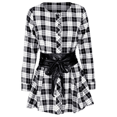 

Women Sexy Winter Plaids Long Sleeve Casual Party Short Mini Dress