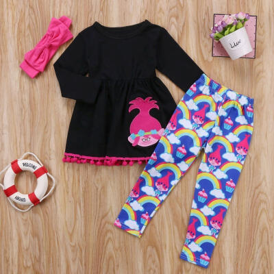 

Child Kids Baby Girls Outfit Clothes Long Sleeve T Shirt TopsPants Headband