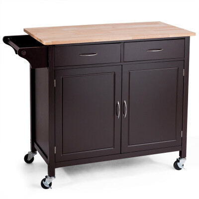 

Modern Rolling Kitchen Cart Island with Wooden Top-White