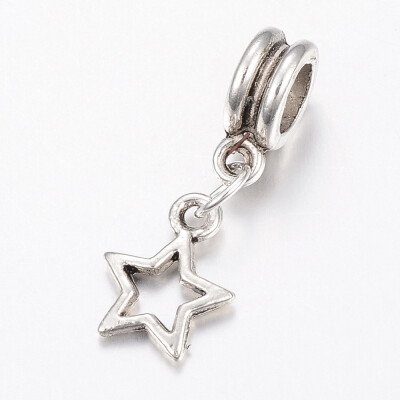 

Tibetan Style Alloy European Dangle Beads Large Hole Pendants Cadmium Free & Lead Free Star Antique Silver 26mm Hole 5mm