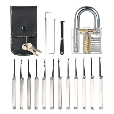 

15pcs Lock Picking Set Kit Tool with Transparent Practice Training Padlock Lock for Locksmith Beginners&Professional