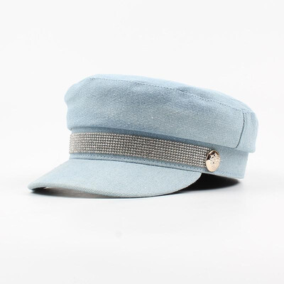

Women Duckbill Cap Denim Jean Flat Top Short Brim Bling Bling Rhinestone Cool Casual Cowboy Hat