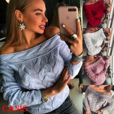 

Womens Long Sleeve Knitted Sweater Jumper Pullover Knitwear Winter Outwear Tops