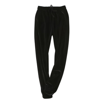 

Women Gold Velvet Solid Color Pants Elastic High Waist Drawstring Sports Pants Ladies Casual Loose Straight Thin Trousers