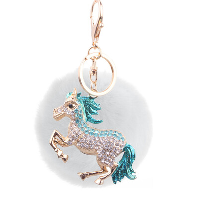 

Keychain inlaid color diamond three-dimensional pony rabbit fur ball handbags accessories car key chain