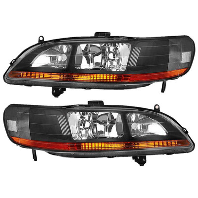 

For 98 99 00 01 02 Honda Accord 2-Door 4-Door Headlight Assembly Replacement Black Housing Amber Reflector