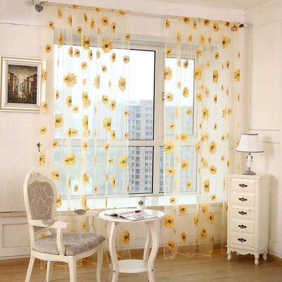 

Sunflower Print Window Door Curtain Tulle Curtains for Living Room Bedroom