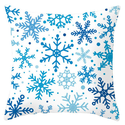 

New Christmas Blue Snow Scene Golden Snowflake Pillow Case Waist Throw Cushion Cover Home Decor Xmas Decor