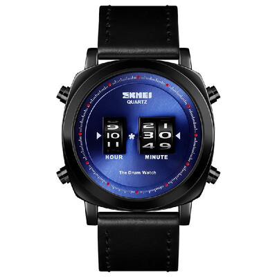 

SKMEI 1519 Man Quartz Watch Creative Rolling Time Display Sport Waterproof 3ATM Leather Watchband Male Wristwatch