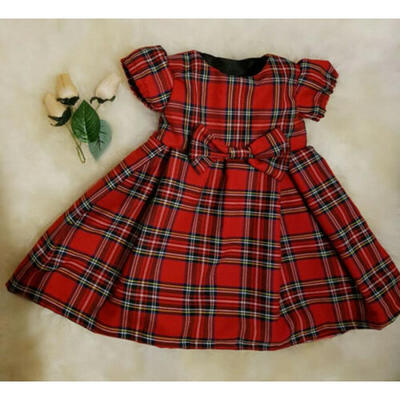 

US New Infant Kids Baby Girl Short Sleeve Dress Check Plaid Pageant Tutu Dresses