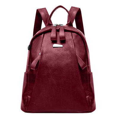

PU Leather Backpacks Women Travel Casual Solid Zipper Shoulder School Bags
