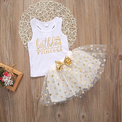 

Kid Baby Girl Birthday Outfit Top T-shirt Party Skirt Princess Dress Set Clothes