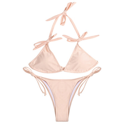 

Halter Neck Backless Padded Low Waist Tied Bowknot Women Bikini Set