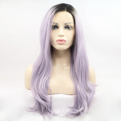 

Amazing Star Lace Frontal Wigs Long Natural Wave Purple Color Heat Resistant Fiber Side Part Synthetic Hair