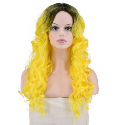 

Gobestart Women Natural Party Cosplay Long Wave Wig Mix Colors Curly Wavy Synthetic Wigs