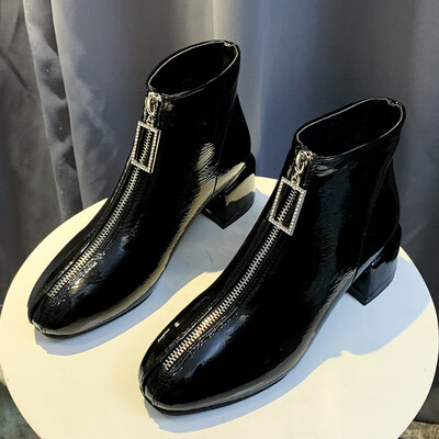 

Front zipper thin thin Martin boots short spring&autumn heels thick soles boots British wind boots boots
