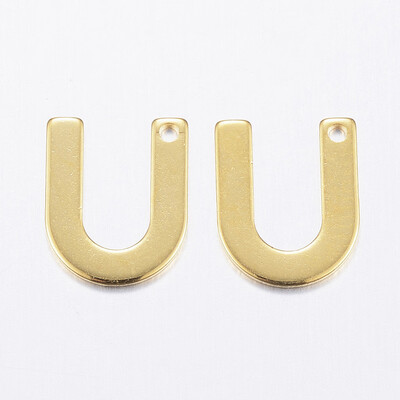 

304 Stainless Steel Charms LetterU Golden 11x9x08mm Hole 1mm