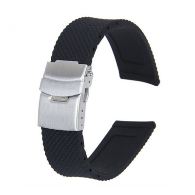 

〖Follure〗Black Silicone Rubber Waterproof Watch Strap Band Deployment Buckle 20mm