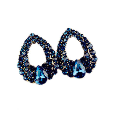 

1 Pair Bohemian Water Droplets Crystal Drop Earrings Blue Rhinestone Earrings Women Vintage Ethnic Jewelry