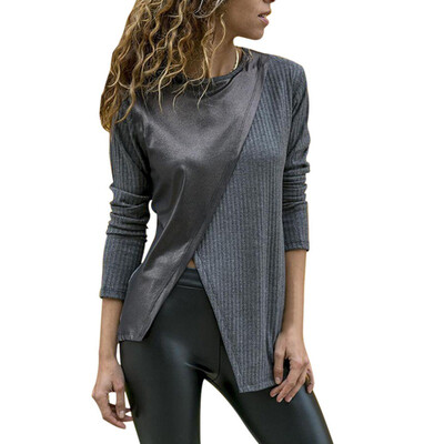 

Women Long Sleeve Patchwork T-Shirt O-Neck Slim Fit Warm Autumn Spring Color Block Basic T-Shirts Tops