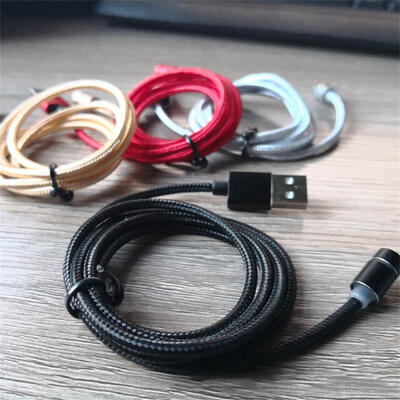 

USB Magnetic Cable 90 Degree Angle Micro USB Type C Lightning Nylon Braided Cord With Led Light-Lightning
