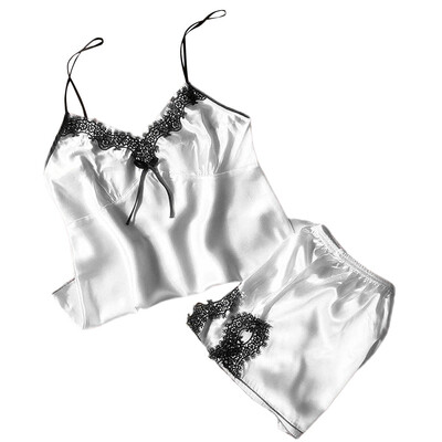 

Toponeto Women Sleepwear Sleeveless Strap Nightwear Lace Trim Satin Cami Top Pajama Sets