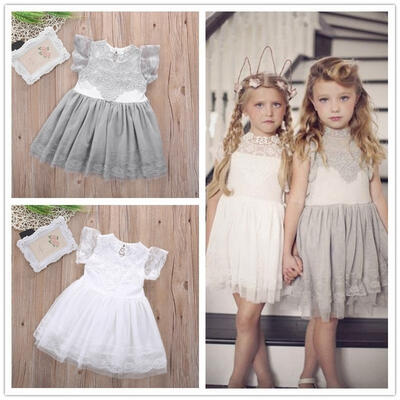 

2016 Girls Princess Wedding Party Dress Elegant Lace Floral Tulle Dresses
