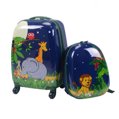 

2 pcs 12" 16" Dark Blue Kids Suitcase Backpack School Luggage Set