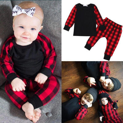 

Baby Boys Girls Red Plaid Pants Set Long Sleeve Pullover Sweatshirt Pants Outfits Christmas Clothes 0-6 Months