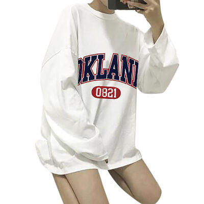 

Long Sleeve T-shirts Women Regular Letter Printed Vintage Halajuku Loose Casual Basic Autumn Spring Clothes