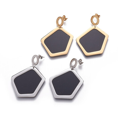 

304 Stainless Steel Stud Earrings with Plastic Polygon Mixed Color 53mm Pendant 40x38x2mm Pin 08mm