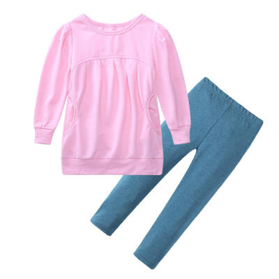 

Sweet Fashion Girls Kids Clothes Set 2pcs Long Sleeve Pleated Tops Pants