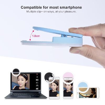 

Portable Mini Clip-on Fill-in 36 LED Selfie Ring Light Lamp Night Using Supplementary Lighting 3 Modes w Built-in Battery USB Rec