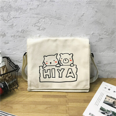 

Canvas small bag female new wild cartoon cute shoulder diagonal bag fashion casual tote bag