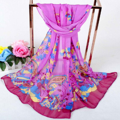 

New Women Chiffon Scarf Geometric Floral Print Contrast Long Thin Pashmina Silk Shawl