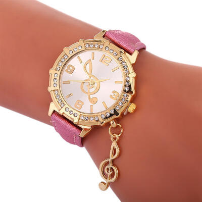 

2019 Women Luxury Watch Music Note Fashion New Design Pendant Clock Leather Band Quartz Wristwatch Lady Female Diamond Watches