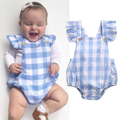 

Cotton Newborn Infant Baby Girls Bodysuit Romper Jumpsuit Checked Clothes Outfit