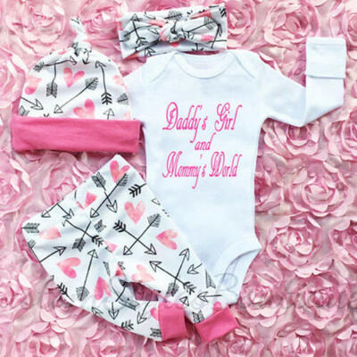 

Lovely Baby Daddys Girl&Mommys World Long RomperPants 4PCs Outfits Set