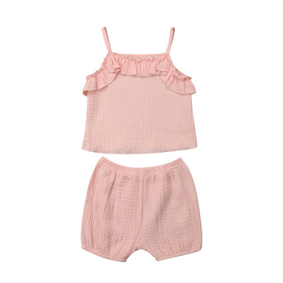 

Toddler Baby Girls Ruffle Solid Vest TopsShorts Pants 2PCS Outfits Clothes