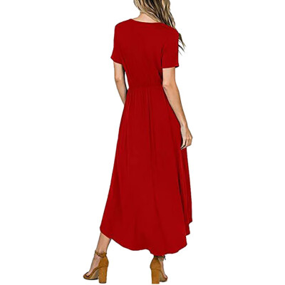 

Women Sexy Solid Dress V Neck Short Sleeve Dresses Fashion Casual Loose Irregular Midi Dress