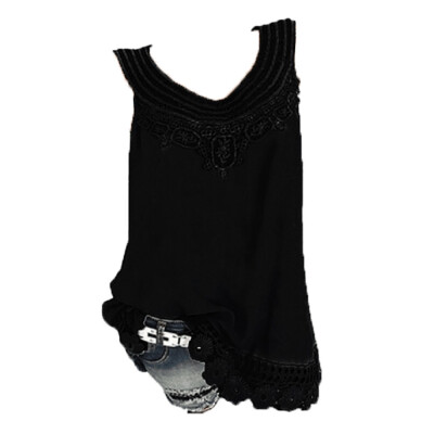 

Nomeni Women O-Neck Sleeveless Pure color Lace Plus Size Vest Tops Loose T-Shirt Blouse