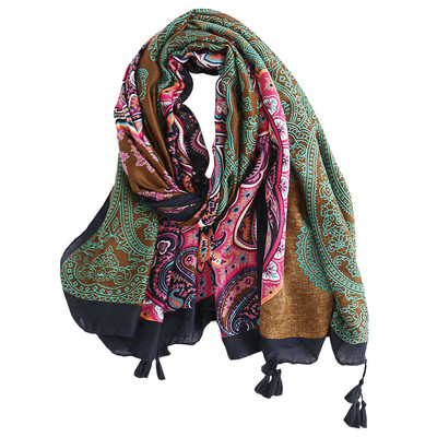 

Stylish Floral Print Fringe Shawl Long Scarf Breathable for Women