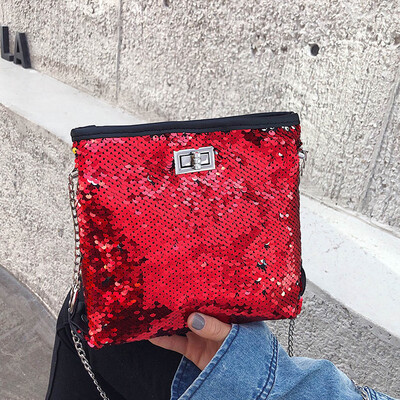 

Tailored Fashion Sequins Solid Color Wild Chain Bucket Shoulder Bag Messenger Bag