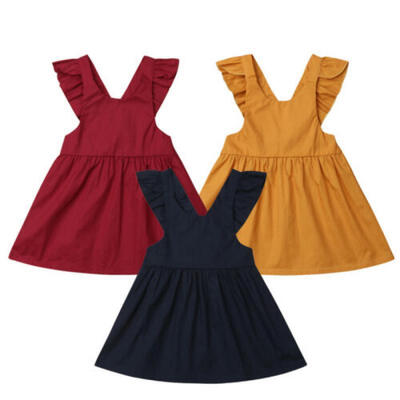 

Cute Kids Baby Girls Dress Ruffle Cotton Suspender Skirt Overalls Party Clothes