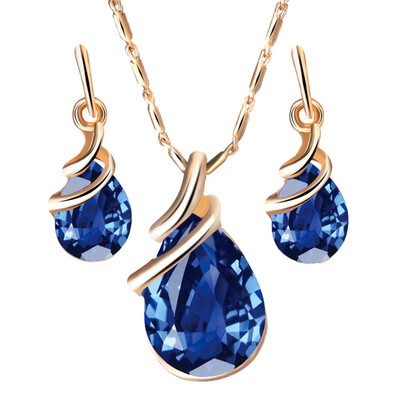 

Fashion Spiral Water Droplets Zircon Crystal Necklace Stud Earrings Set of 2 Female Temperament Set