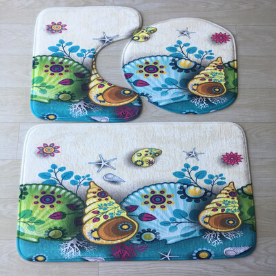 

Gobestart Bathroom Non-Slip Blue Ocean Style Pedestal Rug Lid Toilet Cover Bath Mat