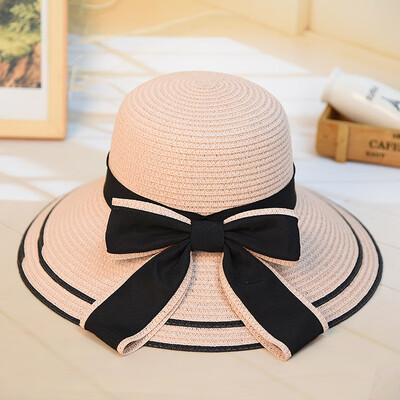 

Hot Sale Fashion Summer straw hat women big wide brim beach hat sun hat BowknotHat foldable sun block UV protection Women Hat