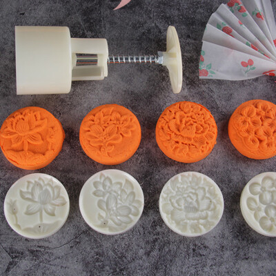 

Toponeto Mooncake Mold Flower Mid-autumn Festival Hand Press Moon Cake Cutter Molds Set